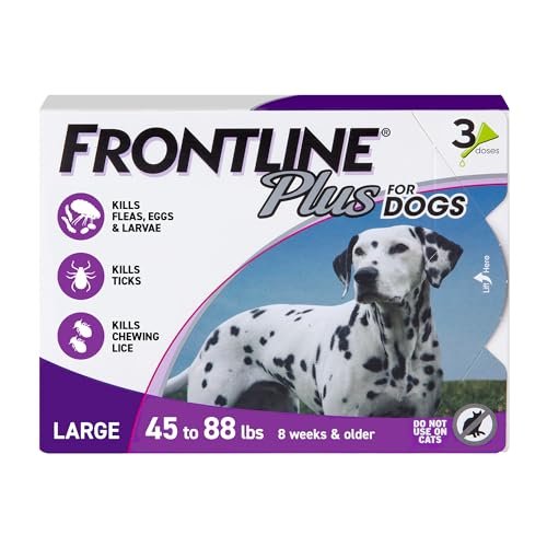 Frontline Plus Flea and Tick Treatment for Large Dogs Up to 45 to 88 lbs., 3 Treatments