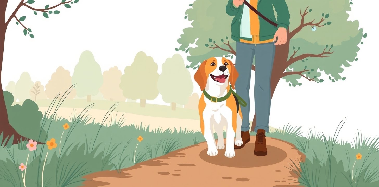 Dog on a leash exploring a trail for regional parasite risks
