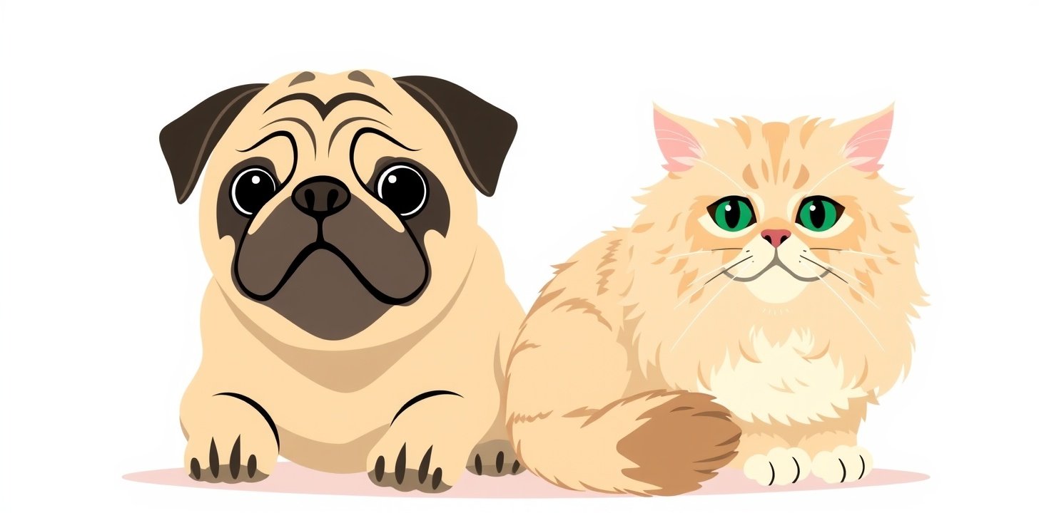 Pug and Persian cat sitting calmly for airline rankings and recommendations