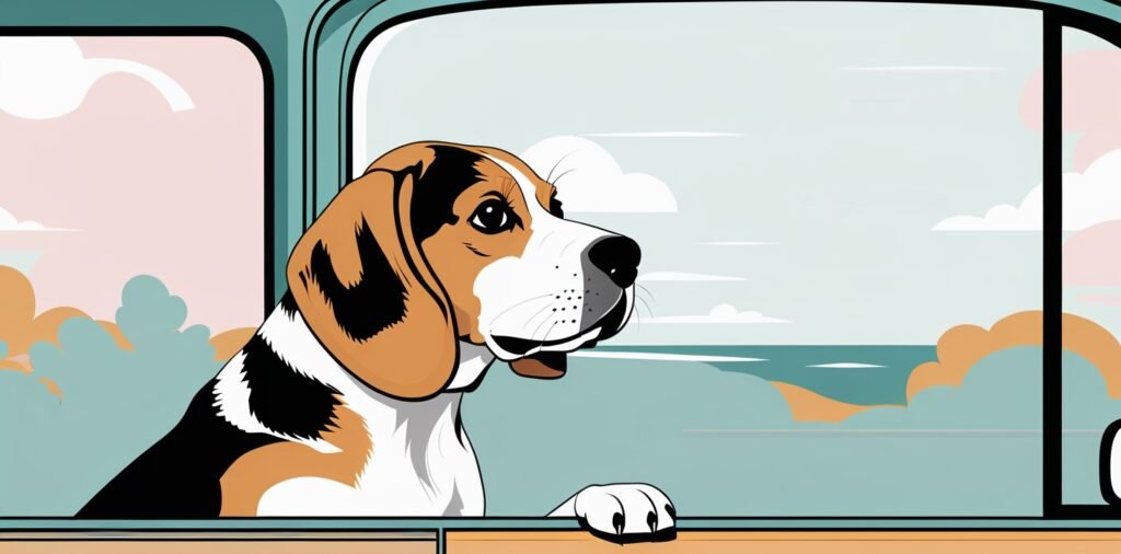 Beagle gazing from car window, depicting ground transport costs for dog shipping