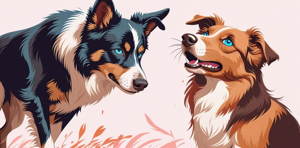 Border Collie vs Australian Shepherd eye stare comparison for smart dog breed face-off