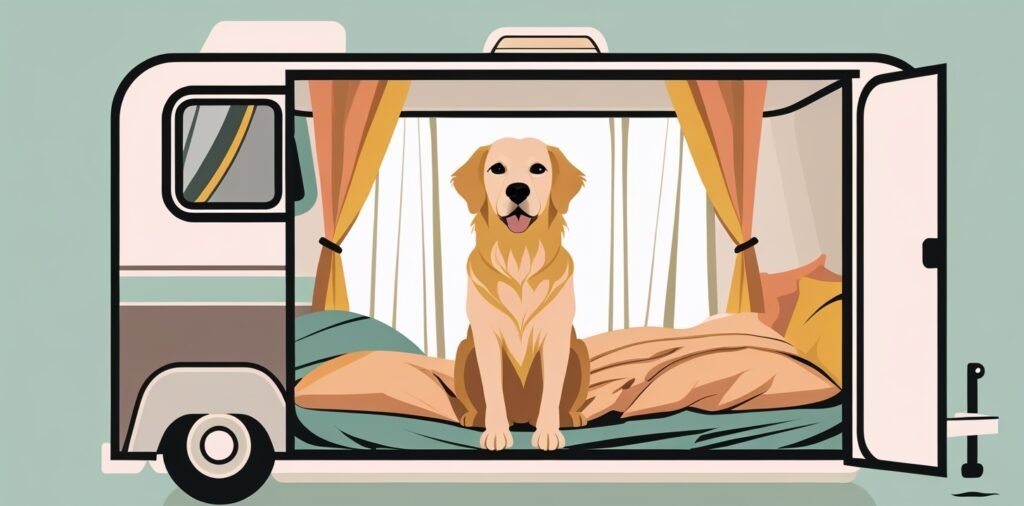 Dog relaxing inside a travel trailer for pet owners basics
