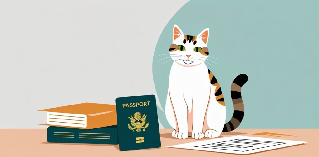 Cat with travel documents for Delta Airlines pet fees