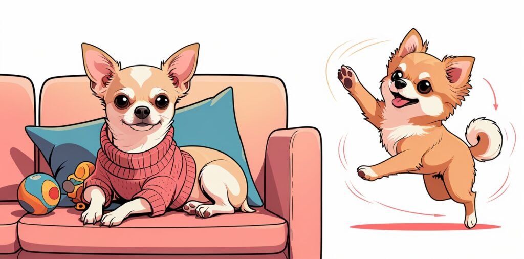 Chihuahua vs Pomeranian exercise needs showing different activity levels