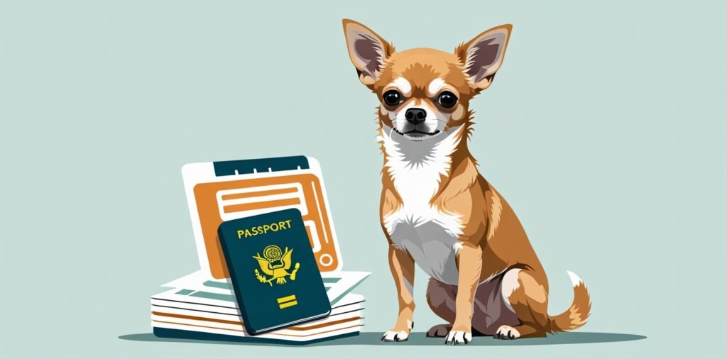 Chihuahua beside travel documents, showing key factors in dog shipping pricing