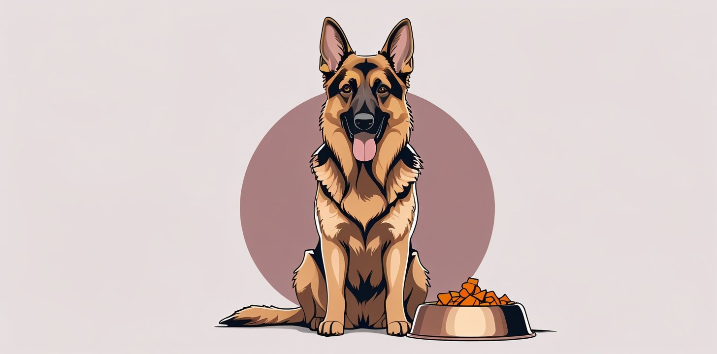 German Shepherd with commercial dog food containing sweet potato