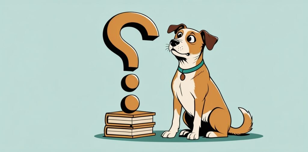 Curious dog beside question marks, representing frequently asked questions about hot cars