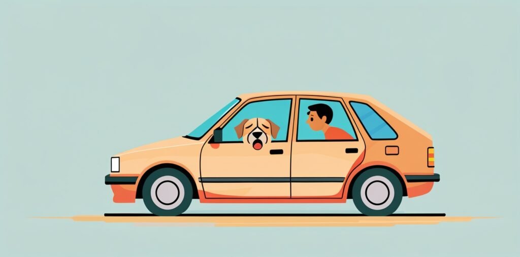 Distressed dog trapped in a hot car, illustrating what to do when spotting one