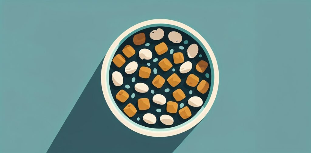 Dog food kibble containing rice as an ingredient to evaluate if rice is good for dogs