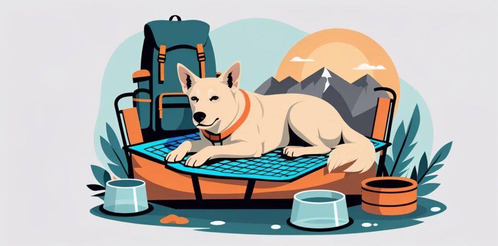 Dog on elevated bed with cooling mat for camping gear tips