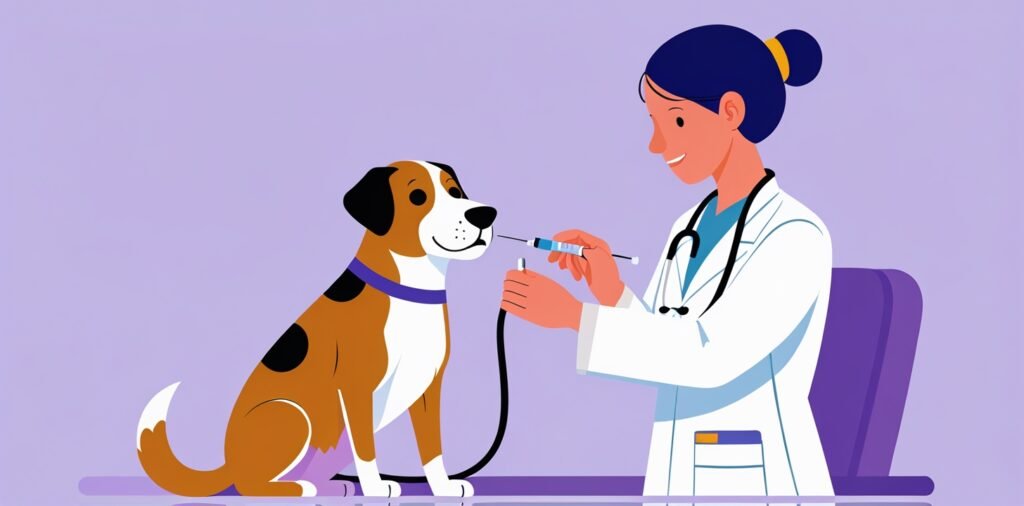 Dog receiving rabies vaccination required for UK travel compliance