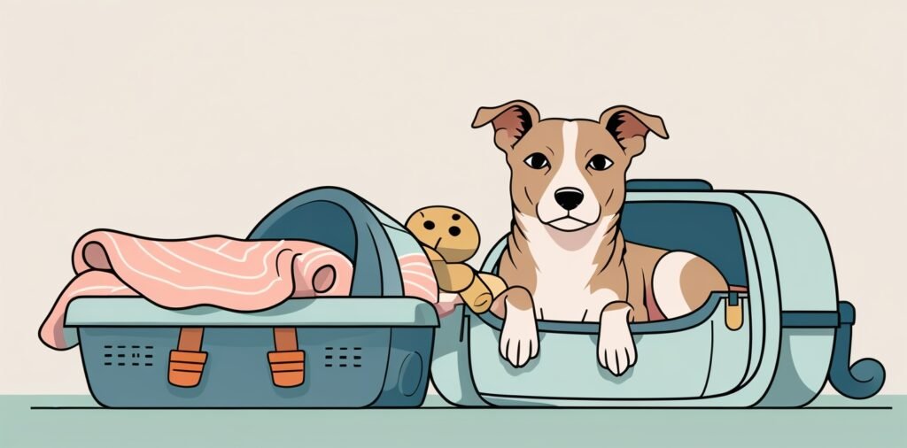 Dog with blanket and toy showing pet travel insurance and liability coverage for British Airways