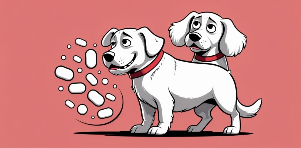 Dog showing concern in homemade dog food safety regarding calcium-phosphorus balance with meat and supplement.