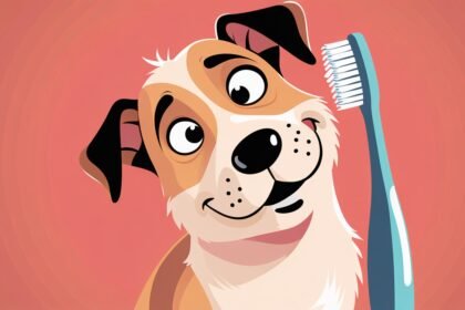 Curious dog showing signs for dog dental care awareness