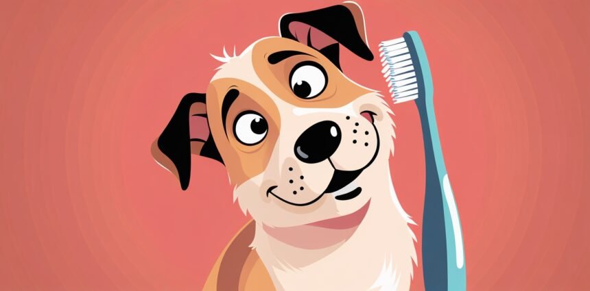 Curious dog showing signs for dog dental care awareness