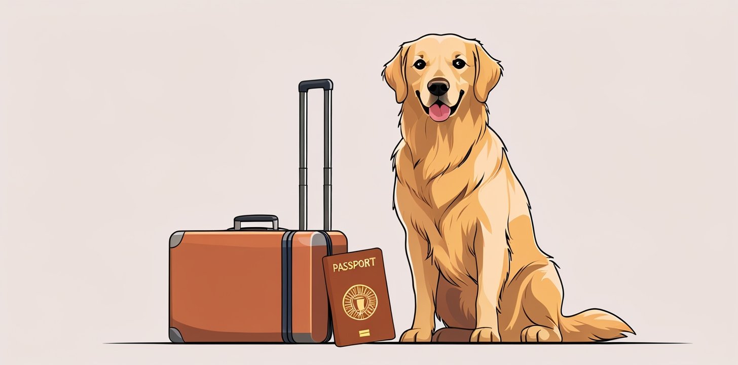 dog with passport and suitcase for bringing pets to Germany