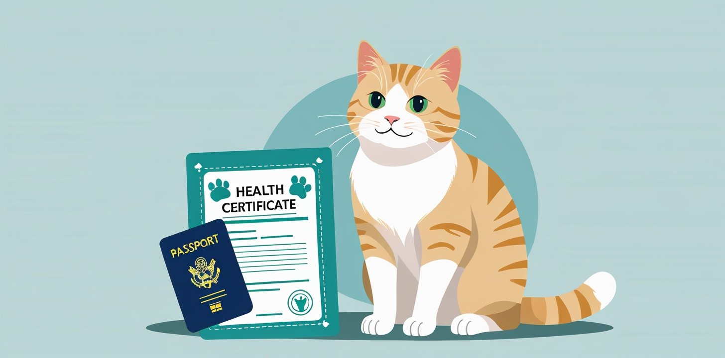 Cat with health certificate and passport for Etihad pet travel documents