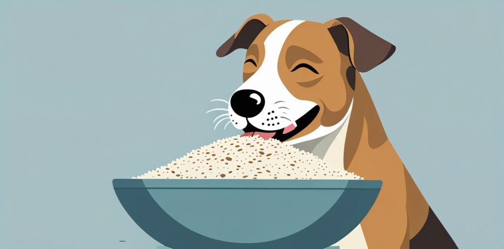 A dog eating rice from a bowl, illustrating whether rice is good for dogs as a dietary component