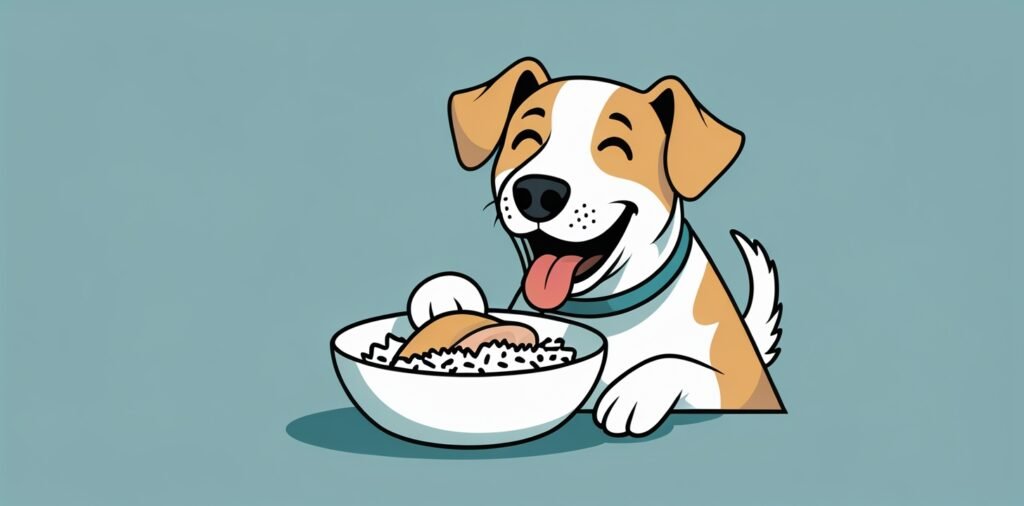 Dog enjoying a digestible meal of chicken and rice for optimal dog digestive health diet