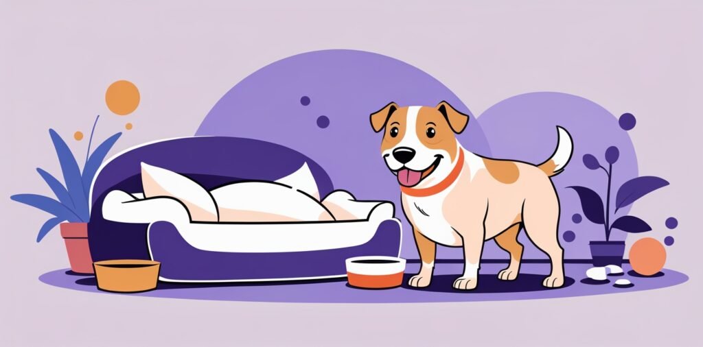 Dog settling into pet-friendly accommodation in Antigua - travel destination arrival