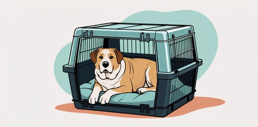Large dog in crate for Delta Airlines cargo travel to restricted destinations