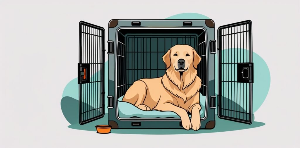 Large dog in spacious travel crate for Lufthansa cargo pet travel