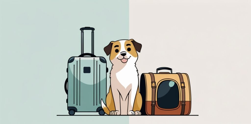 Pet with luggage and carrier for Delta Airlines boarding process