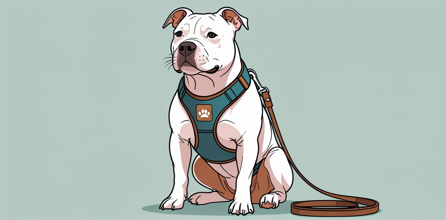 Pit bull with harness and leash for special licensing countries