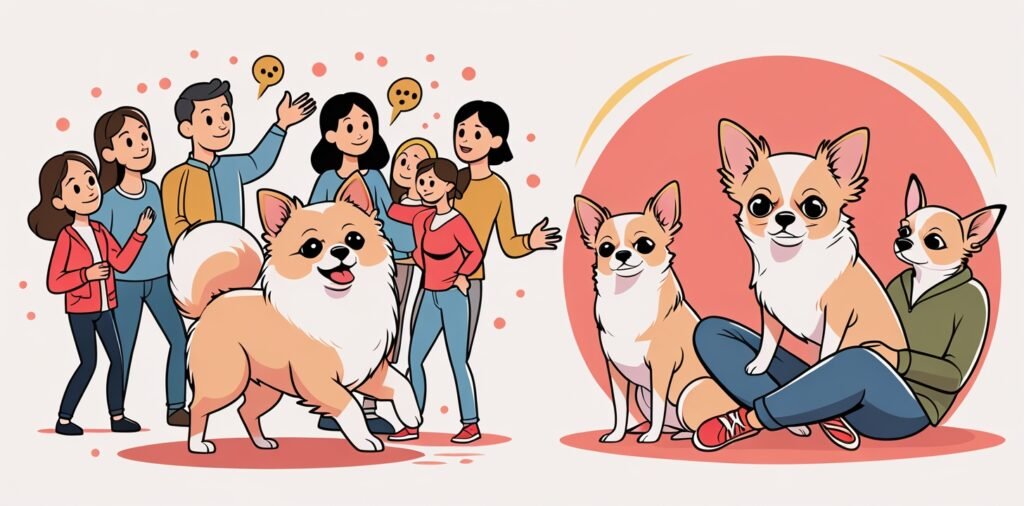 Chihuahua vs Pomeranian social behavior showing different personality approaches