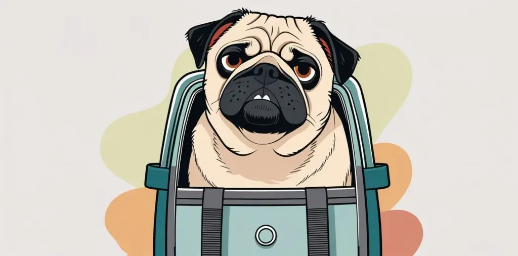 Pug experiencing barotrauma in pet carrier during air travel