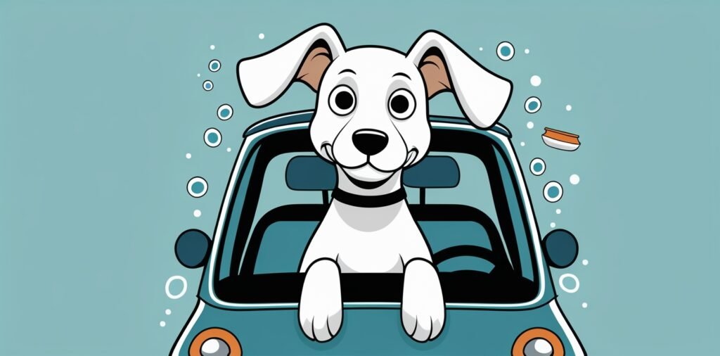 Calm dog showing early signs of dog motion sickness symptoms during travel preparation