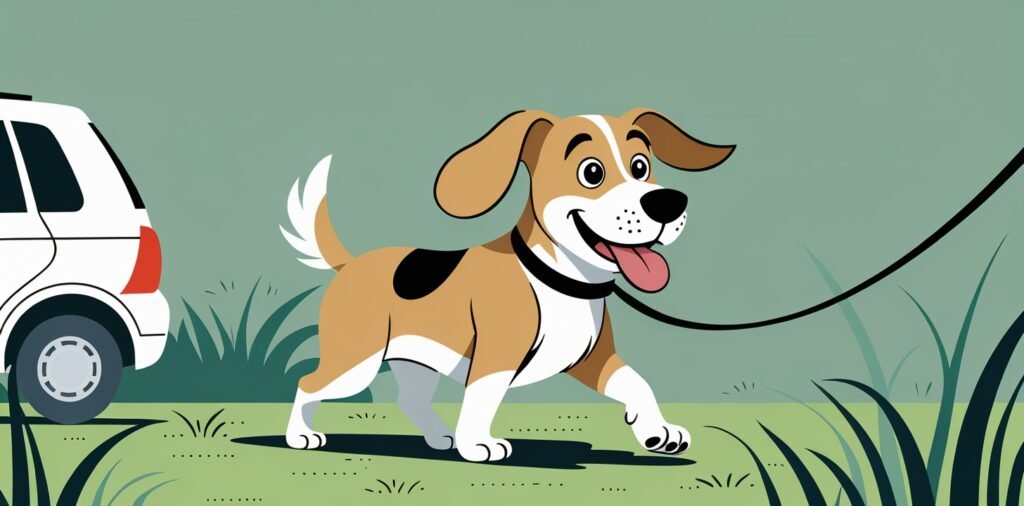 Excited dog enjoying immediate remedies for dog motion sickness after a car ride