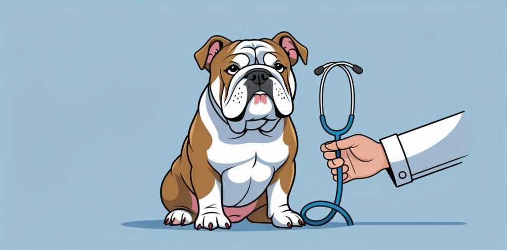 English Bulldog during a healthy veterinary checkup