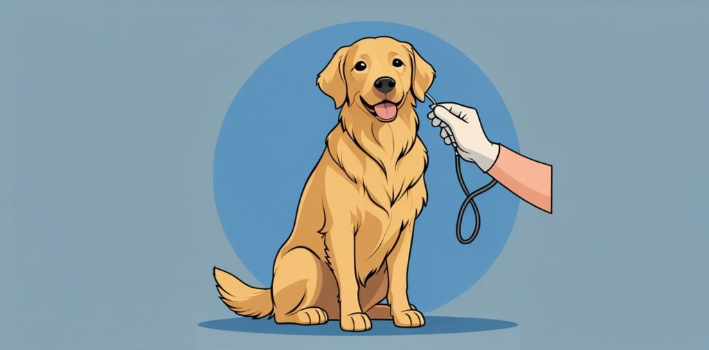 Golden Retriever undergoing a gentle vet examination, highlighting the breed's health and wellness needs