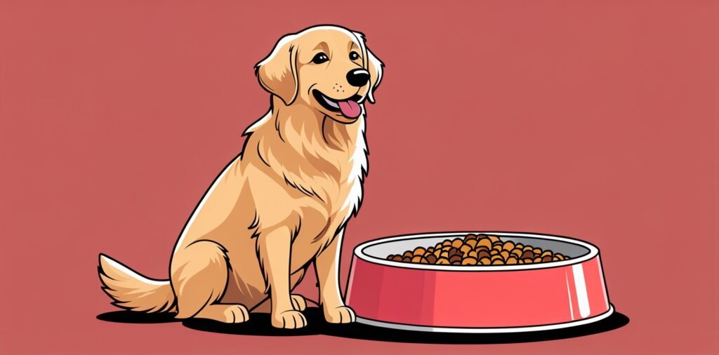 Golden Retriever enjoying its meal from a food bowl, illustrating proper nutrition for the breed
