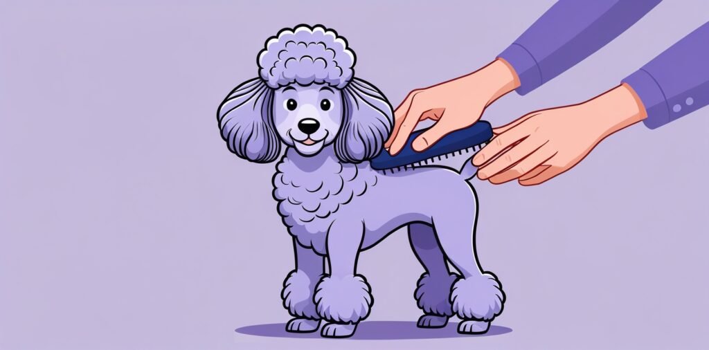 Poodle being brushed, showing the grooming and coat care essential for maintaining a healthy Poodle