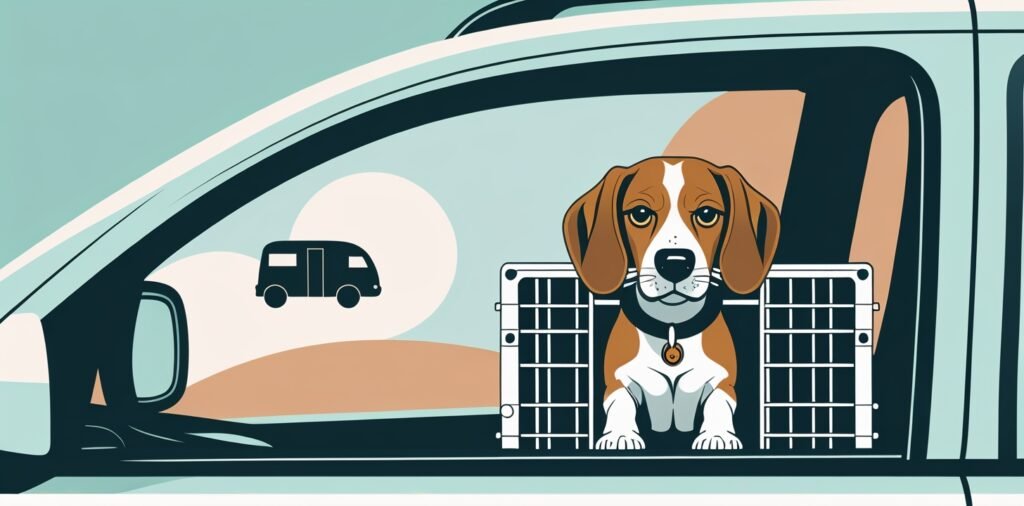 Dog safely secured in crate during trailer towing