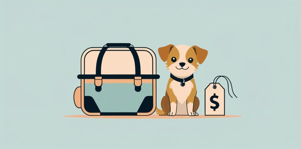 Dog with carrier and fee concept for Frontier pet policy
