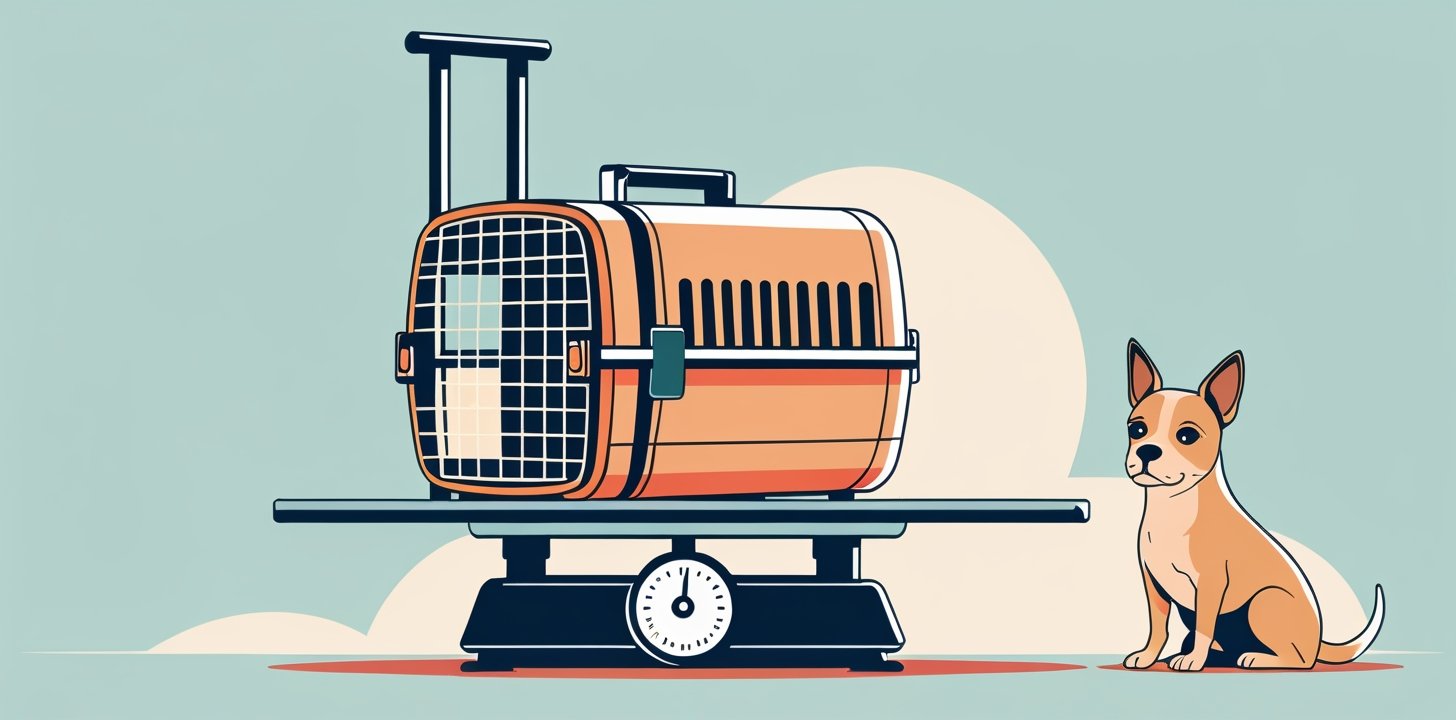Pet carrier on scale showing weight verification for Emirates 32kg checked baggage pet limit