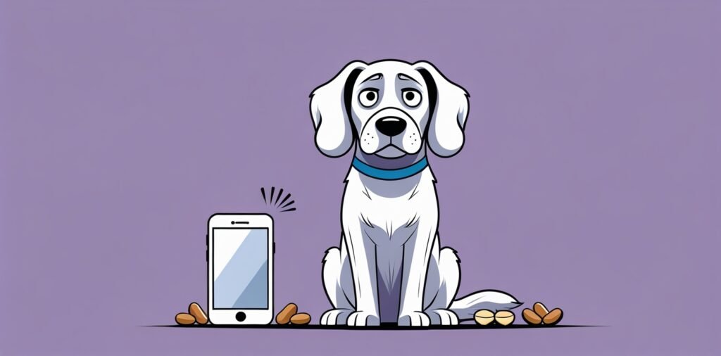 Attentive dog in an emergency scenario after eating unsafe human foods that dogs should avoid.