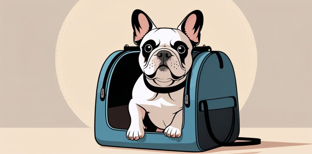 French Bulldog in appropriate travel crate for airline requirements