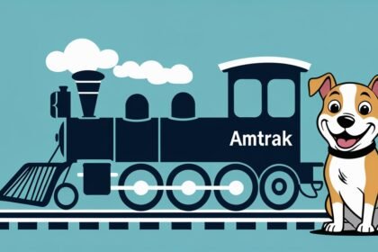 Amtrak pet policy overview with dog and train illustration