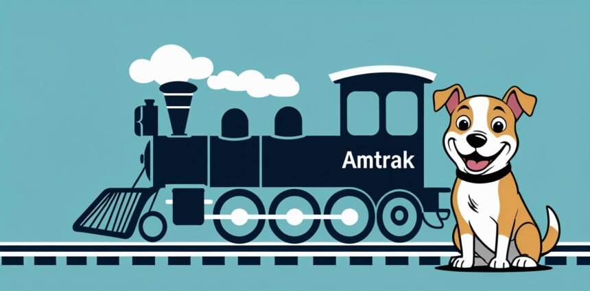 Amtrak pet policy overview with dog and train illustration