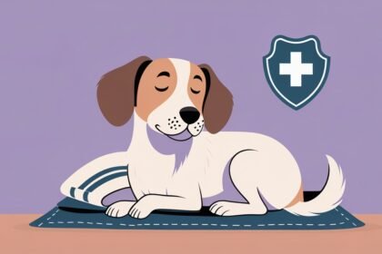 Cartoon dog resting peacefully with vet badge for sedation considerations article