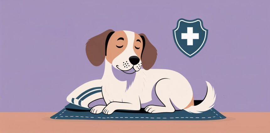 Cartoon dog resting peacefully with vet badge for sedation considerations article