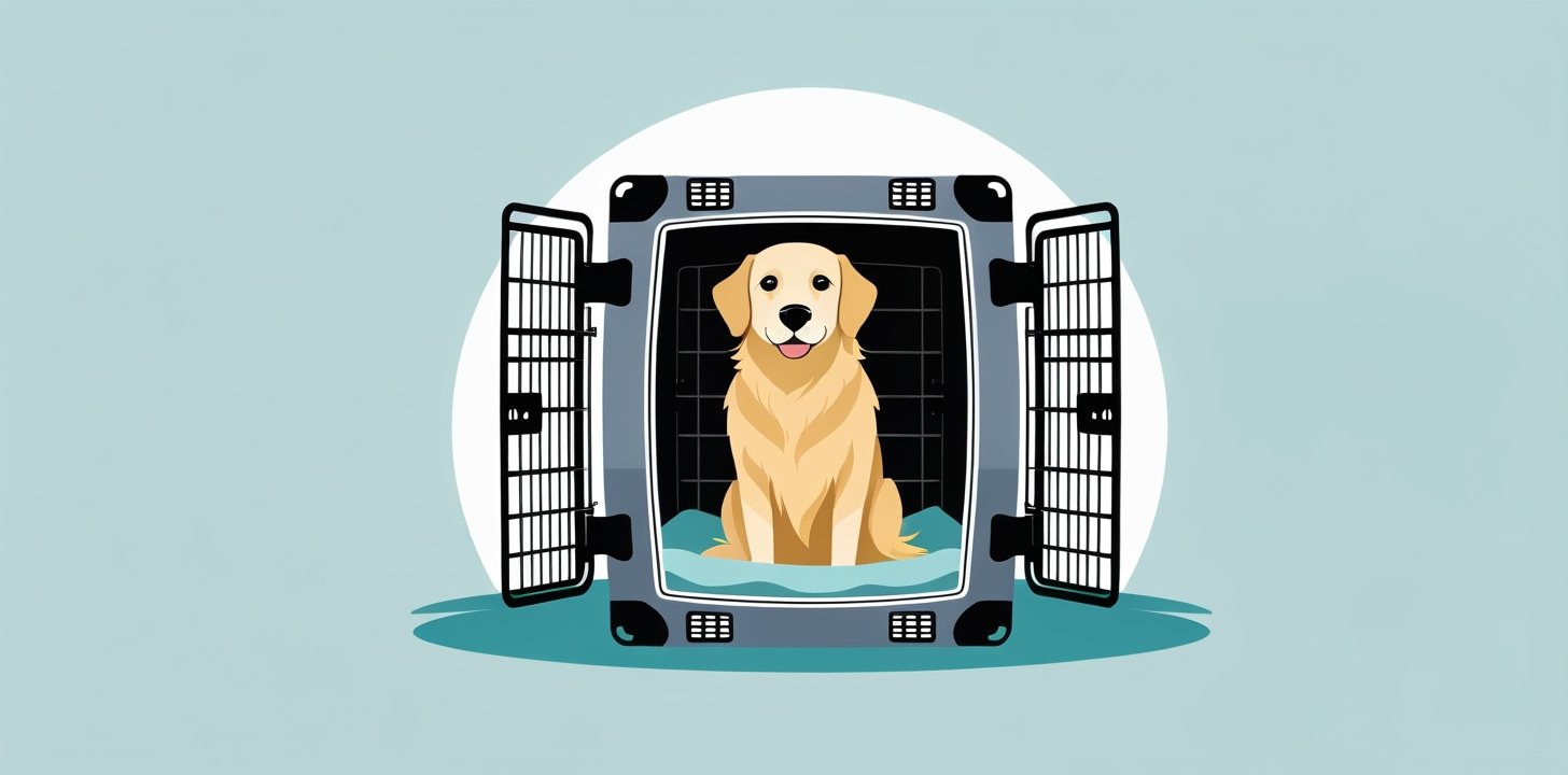Large dog in IATA-compliant travel crate for Malaysia Airlines cargo
