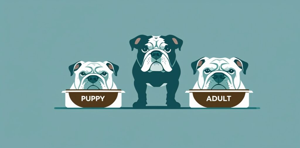 Bulldog feeding amounts by life stage with portion comparison