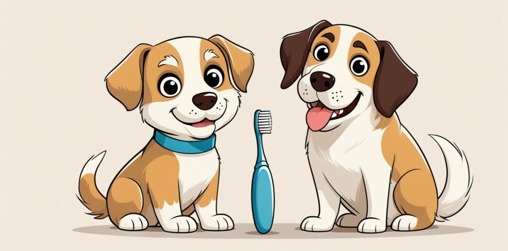 Puppy and adult dog demonstrating age-appropriate dog dental care