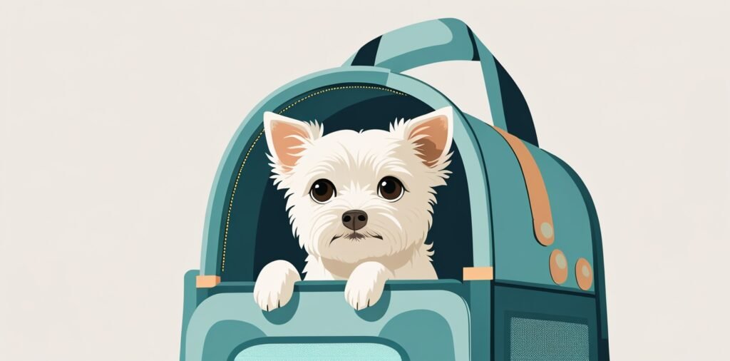 Small dog peeking from soft-sided pet carrier for Delta Airlines cabin travel