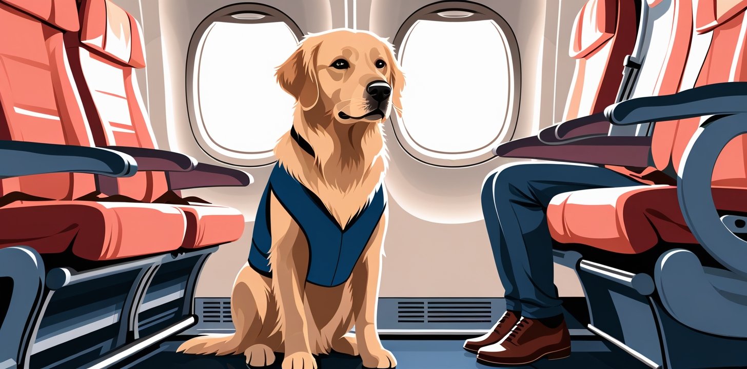 Service dog wearing vest on Thai Airways flight